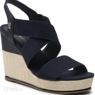 Tommy Hilfiger Sandały Essential Elastic High Wedge FW0FW06304 Granatowy