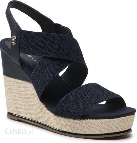 Tommy Hilfiger Sandały Essential Elastic High Wedge FW0FW06304 Granatowy
